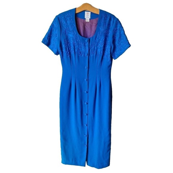 Vintage 90s does 40s Bright Blue Button Up Wiggle Dress Women Size 4/6